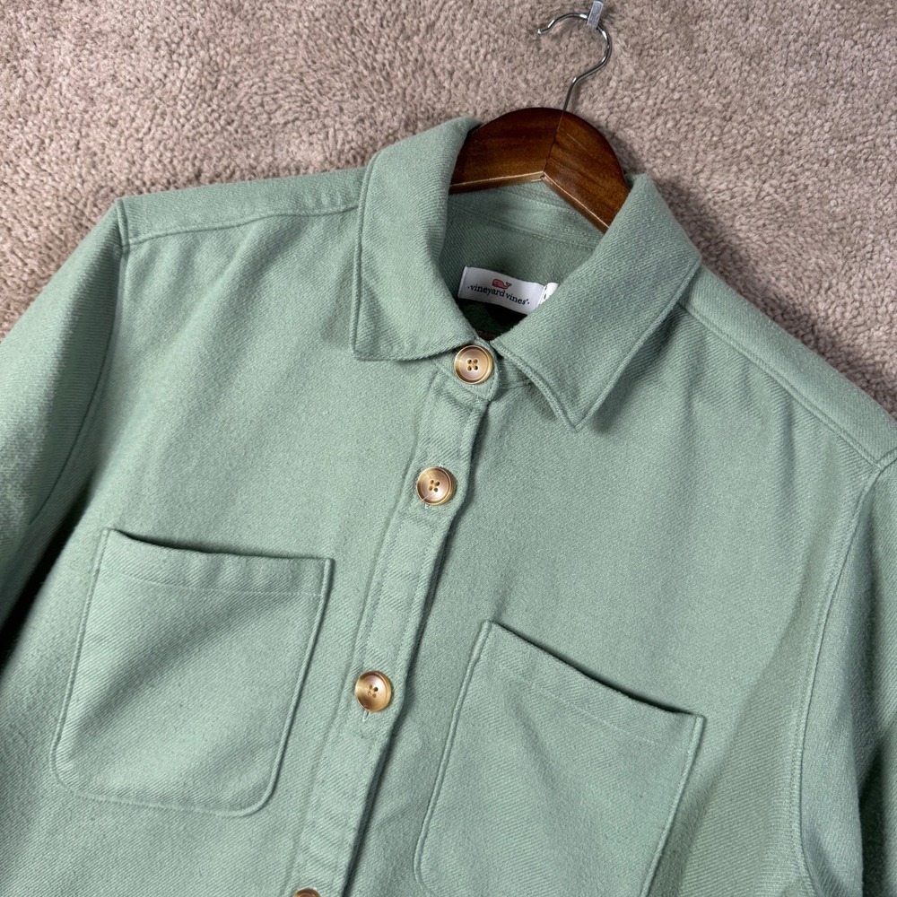 Vineyard Vines Shacket Men Medium Green Flannel Button Down Shirt Jacket Heavy